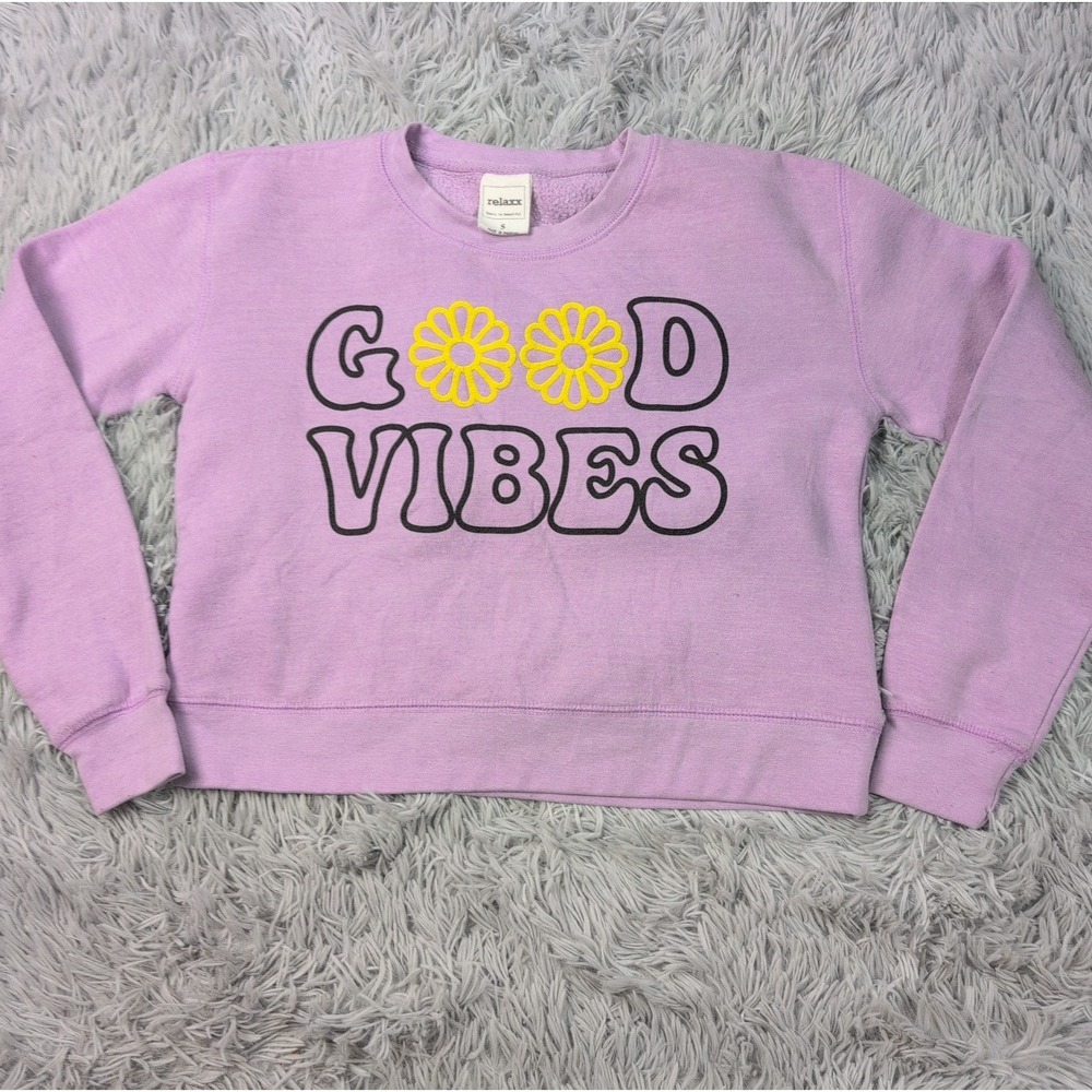 Relaxx Sweatshirt Womens S Purple Good Vibes Graphic Crop Soft Athletic Comfy